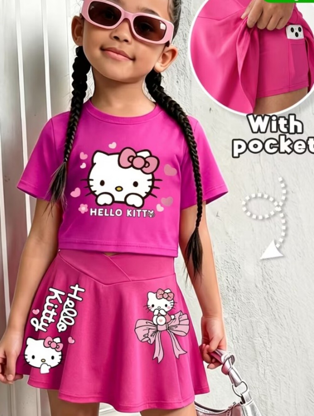 Hello Kitty Kids Matching Set - Rose Red Pink Two-Piece Outfit
